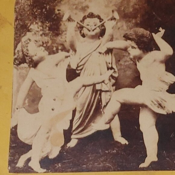 ANTIQUE VICTORIAN STEREOGRAPH CARD Cherub Waltz Trumpets - Picture 4 of 4